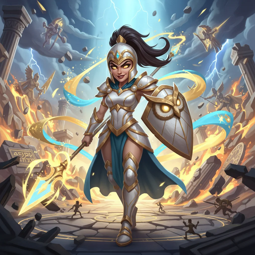 Athenas, A Deusa da Estratégia, personagem lendario de Olimpo Furioso no Batalha TCG