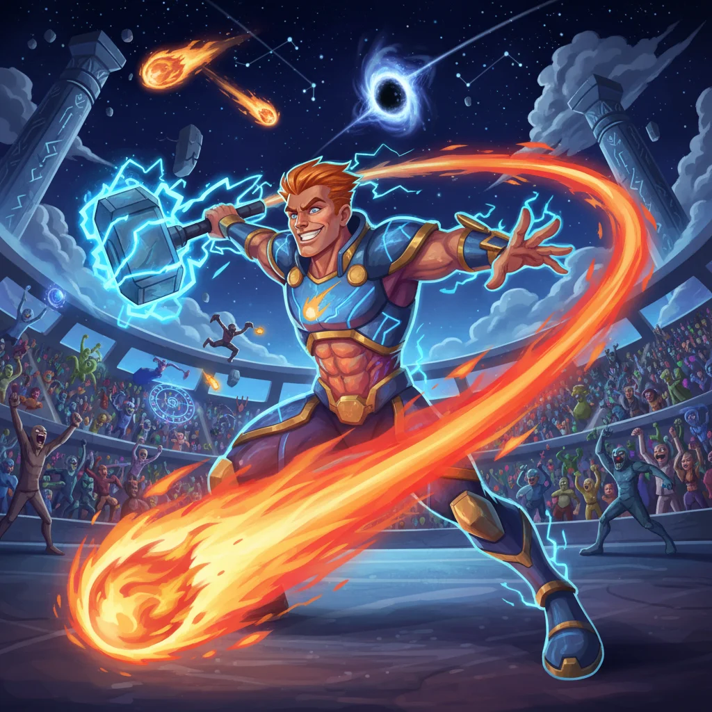 Cometa Arremessador, Braço de Fogo, personagem raro de Estádio Cósmico no Batalha TCG