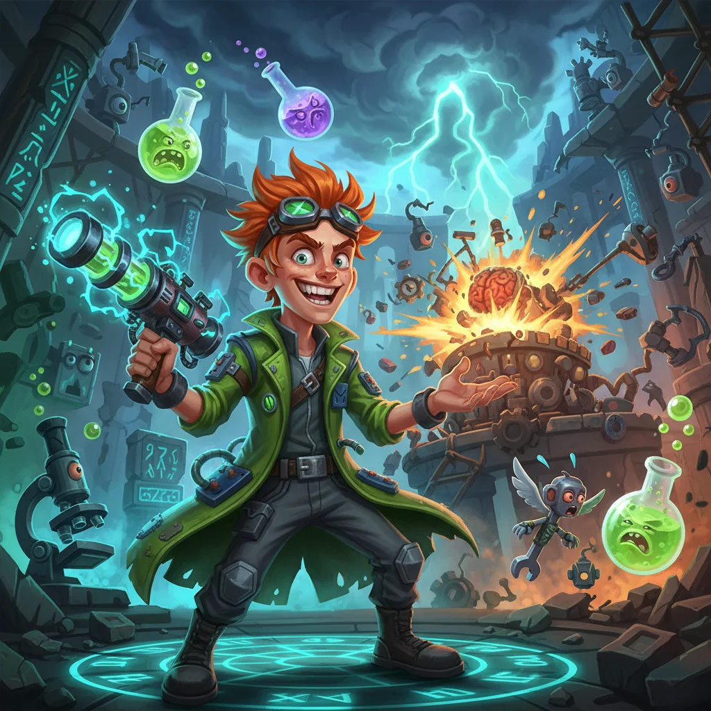 Inventor Falho, Cria inventos geniais que sempre falham de formas espetaculares., personagem raro de Laboratório Proibido no Batalha TCG
