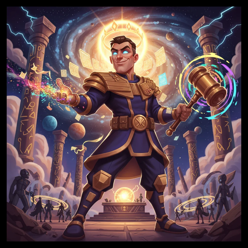 Juiz Eterno, Existe fora do tempo. Ja julgou crimes que ainda nao aconteceram., personagem rei de Tribunal Cosmico no Batalha TCG