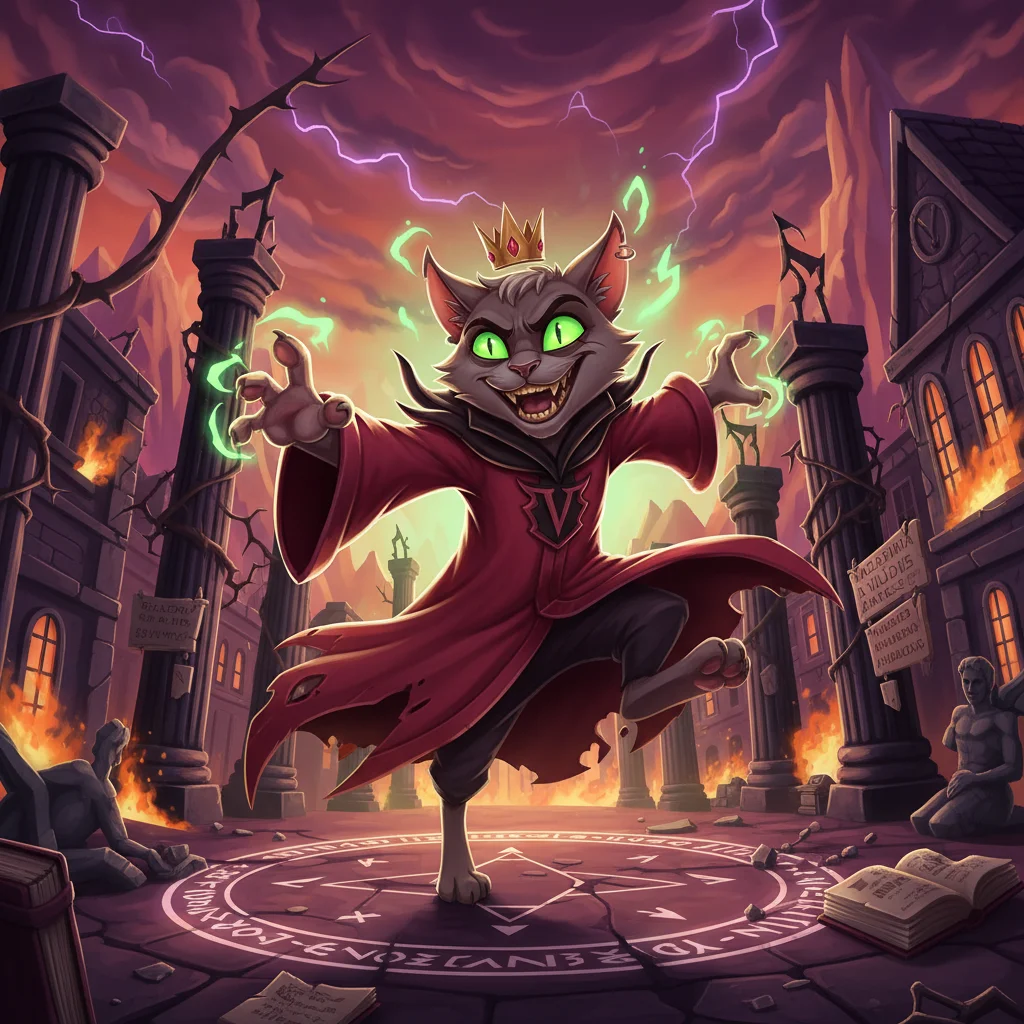 Mascote Maligno, O gato do reitor que e mais maligno que todos os alunos juntos., personagem incomum de Academia de Viloes no Batalha TCG