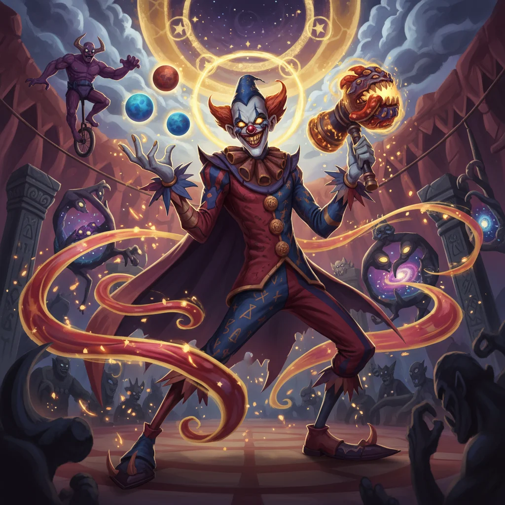 Palhaço Abissal, Palhaço tão aterrorizante que foi promovido de comédia para terror., personagem lendario de Circo Bizarro no Batalha TCG