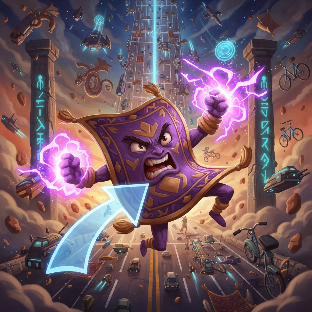 Tapete Voador Rebelde, Tapete que se recusa a seguir GPS. Vai pra onde ele quer, nao pra onde voce quer., personagem epico de Transito Interdimensional no Batalha TCG