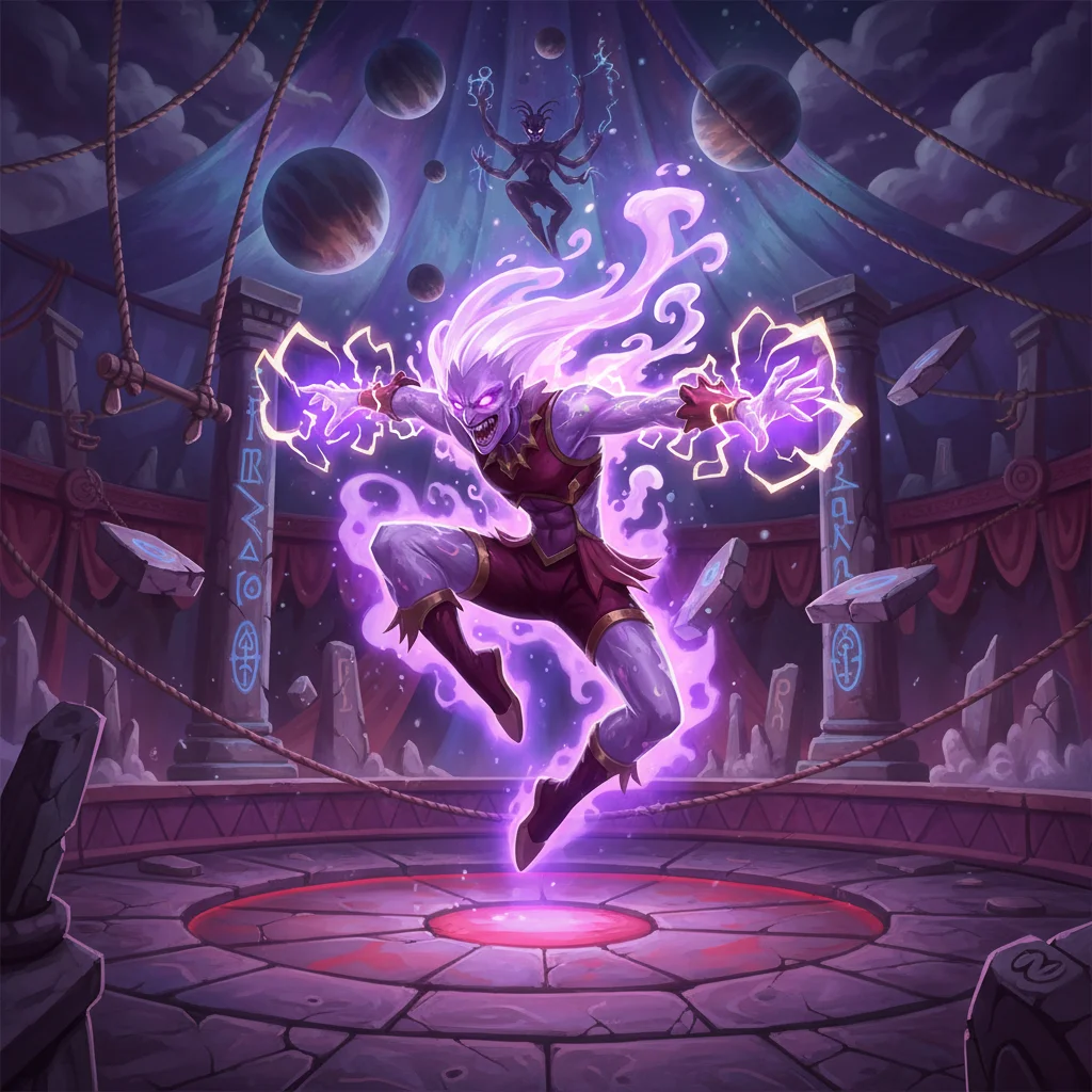Trapezista Fantasma, Caiu do trapezio ha 200 anos. Agora faz o numero mais perigoso: sem rede e sem corpo., personagem epico de Circo Bizarro no Batalha TCG